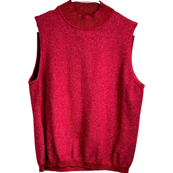 Style & Co. Collection Red Acrylic Cotton Metallic Pullover Sleeveless Sweater - Picture 1 of 7